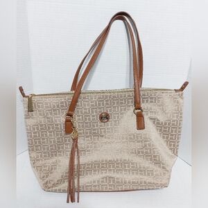Tommy Hilfiger Large Brown Gold Monogram TH Tote Bag